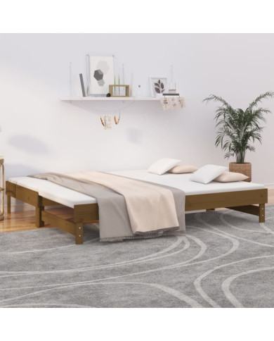 Lit coulissant sans matelas marron miel 2x(100x200) cm | Mobilier & Déco