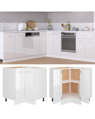 Armoire de plancher d'angle "Lyon" blanc brillant | Mobilier & Déco