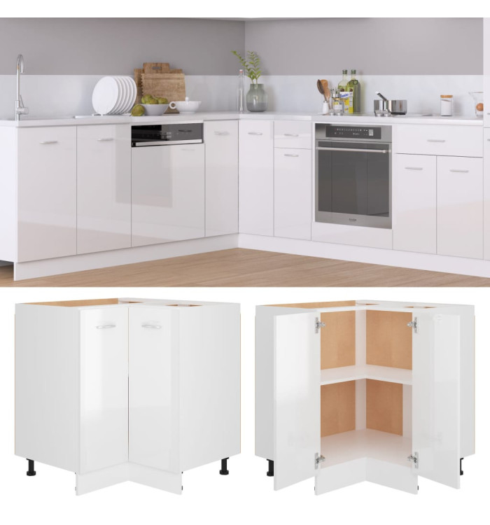 Armoire de plancher d'angle "Lyon" blanc brillant | Mobilier & Déco