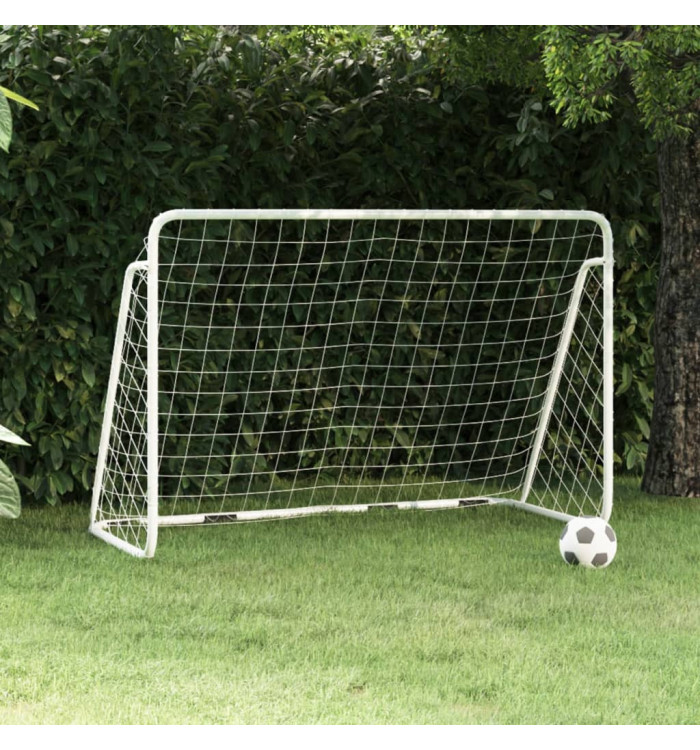 But de football avec filet Blanc 180x90x120 cm Acier | Mobilier & Déco