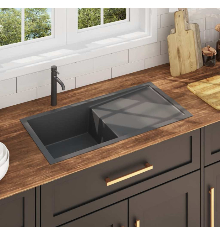 Évier de cuisine fait à la main Noir Acier inoxydable | Mobilier & Déco