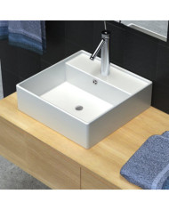 Luxueuse vasque céramique carrée avec trop plein 41 x 41 cm | Mobilier & Déco
