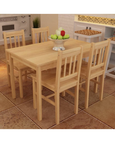 Table de salle à manger en bois avec 4 chaises Naturel | Mobilier & Déco