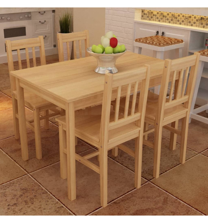 Table de salle à manger en bois avec 4 chaises Naturel | Mobilier & Déco