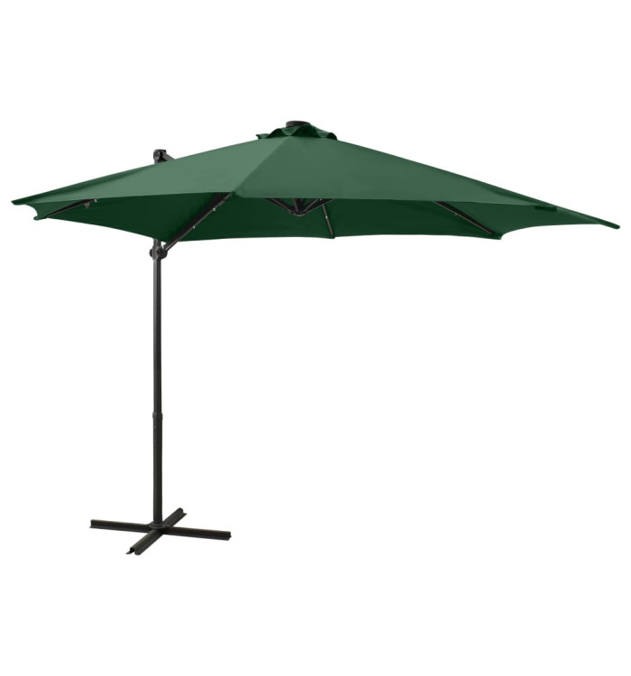 Parasol de jardin en porte-à-faux et mât et lumières LED vert | Mobilier & Déco
