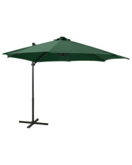 Parasol de jardin en porte-à-faux et mât et lumières LED vert | Mobilier & Déco