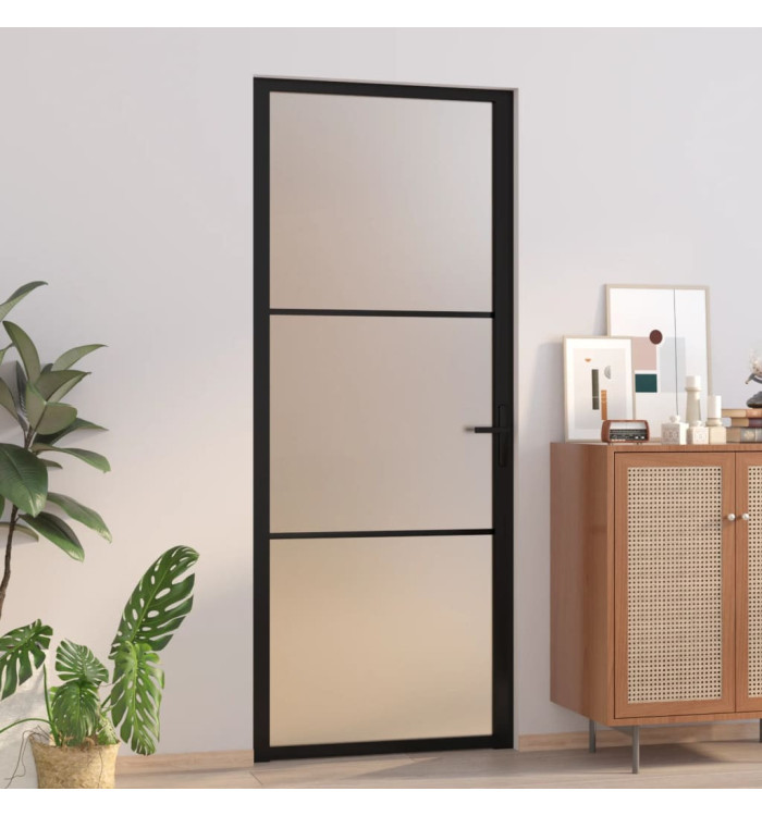 Porte intérieure 83x201,5 cm Noir Verre mat et aluminium | Mobilier & Déco