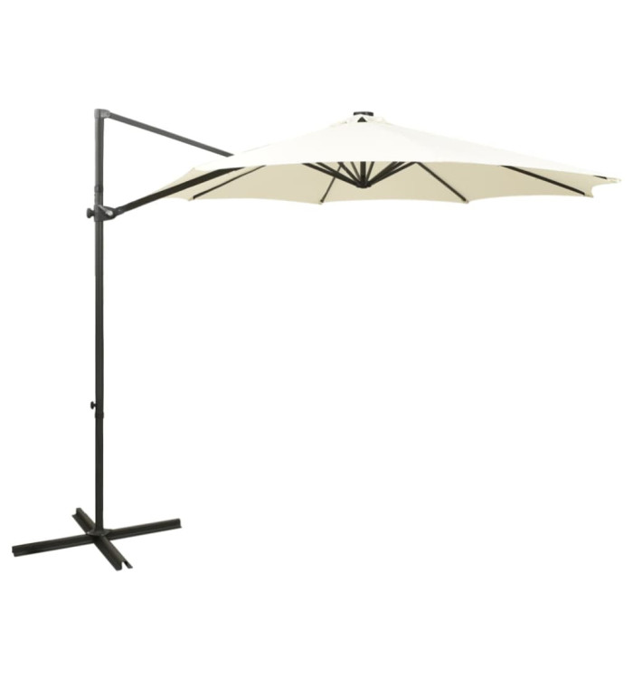 Parasol de jardin en porte-à-faux et mât et lumières LED sable | Mobilier & Déco