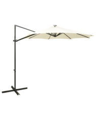 Parasol de jardin en porte-à-faux et mât et lumières LED sable | Mobilier & Déco