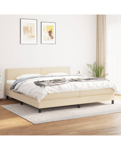 Sommier à lattes de lit avec matelas Crème 200x200 cm Tissu | Mobilier & Déco