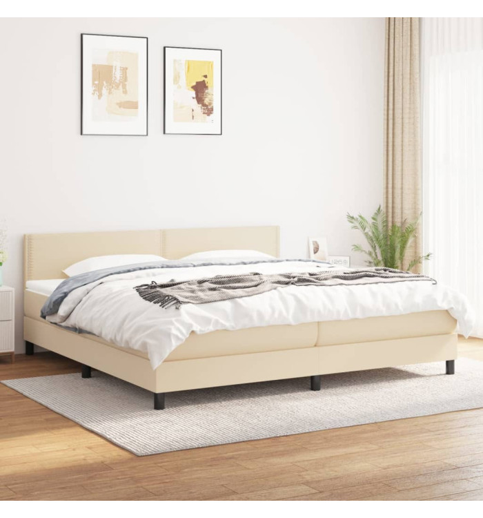 Sommier à lattes de lit avec matelas Crème 200x200 cm Tissu | Mobilier & Déco