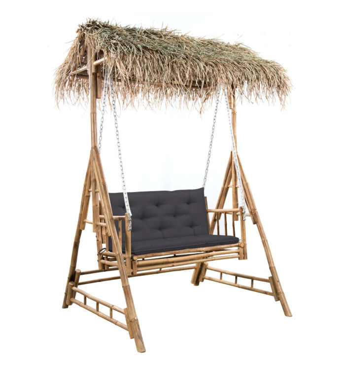 Balancelle 2 places feuilles de palmier et coussin 202cm Bambou | Mobilier & Déco