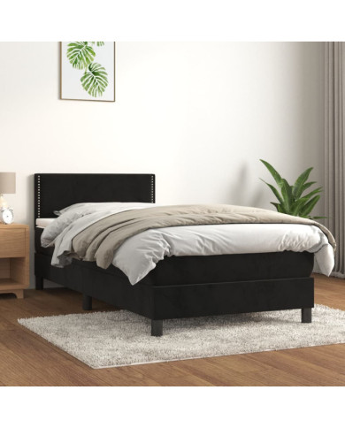 Sommier à lattes de lit avec matelas Noir 100x200 cm Velours | Mobilier & Déco