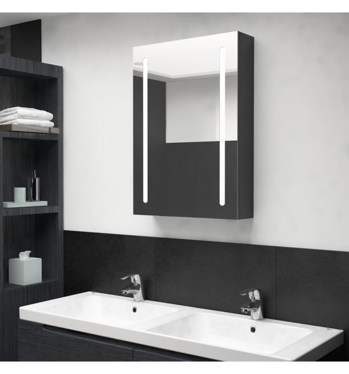 Armoire de salle de bain à miroir LED noir brillant 50x13x70 cm | Mobilier & Déco