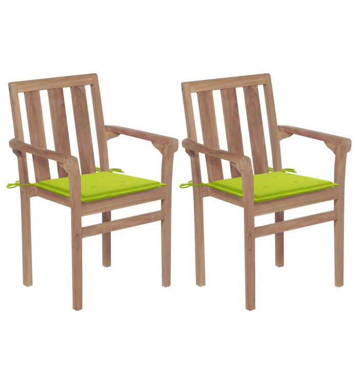 Chaises de jardin lot de 2 avec coussins vert vif Bois de teck | Mobilier & Déco