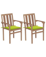 Chaises de jardin lot de 2 avec coussins vert vif Bois de teck | Mobilier & Déco