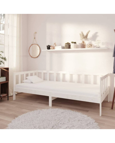 Lit de repos avec matelas 90x200 cm Blanc Bois de pin massif | Mobilier & Déco