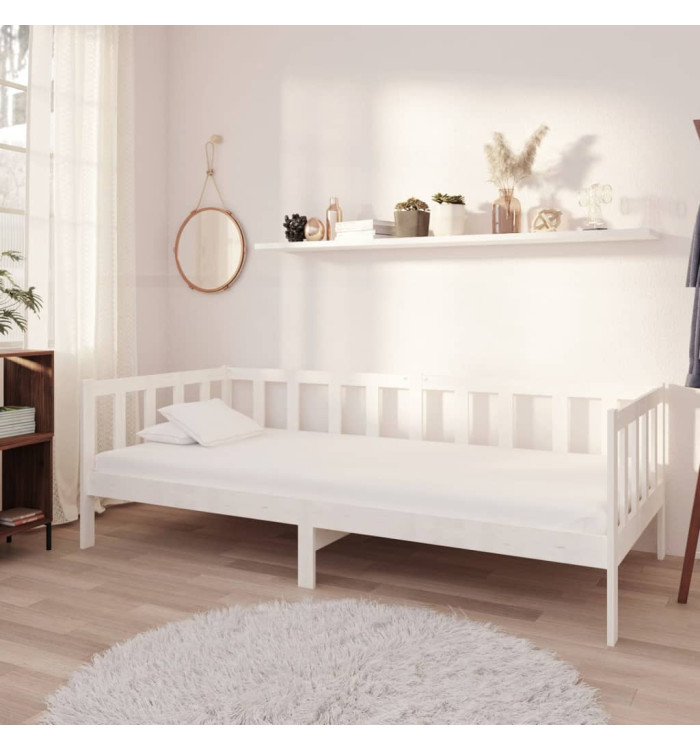 Lit de repos avec matelas 90x200 cm Blanc Bois de pin massif | Mobilier & Déco