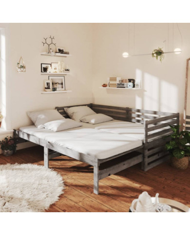 Lit coulissant 2x(90x200) cm Gris Bois de pin massif | Mobilier & Déco