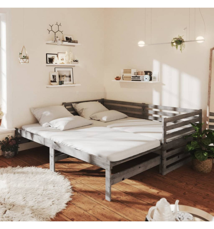 Lit coulissant 2x(90x200) cm Gris Bois de pin massif | Mobilier & Déco