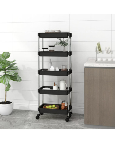 Chariot de cuisine 5 niveaux Noir 42x29x128 cm Fer et ABS | Mobilier & Déco