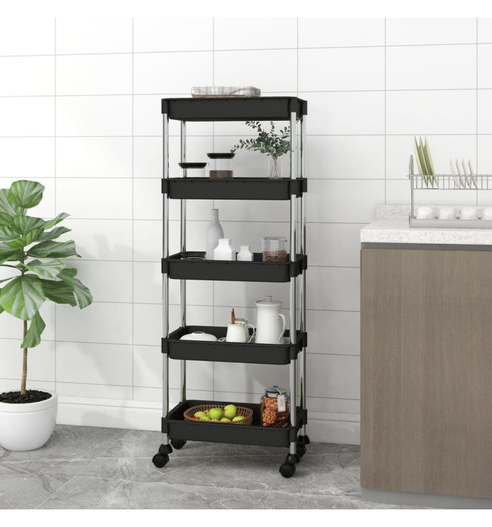 Chariot de cuisine 5 niveaux Noir 42x29x128 cm Fer et ABS | Mobilier & Déco