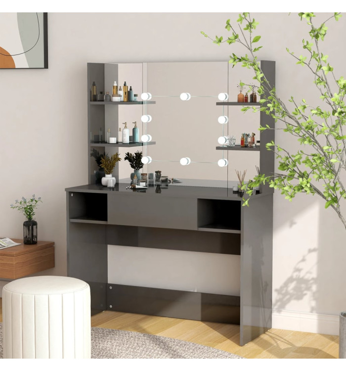 Table de maquillage avec éclairage LED MDF Gris brillant | Mobilier & Déco