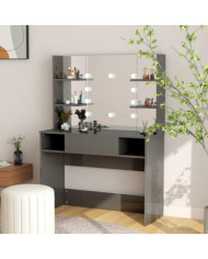 Table de maquillage avec éclairage LED MDF Gris brillant | Mobilier & Déco