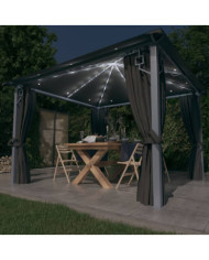 Tonnelle avec rideau et lumières LED 3x3 m Anthracite Aluminium | Mobilier & Déco