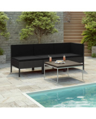 Salon de jardin 3 pcs avec coussins Résine tressée Noir | Mobilier & Déco