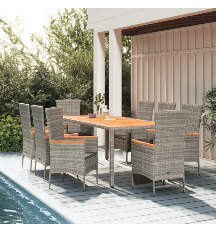Ensemble à manger de jardin 9 pcs avec coussins Gris | Mobilier & Déco