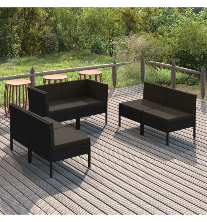 Salon de jardin 6 pcs avec coussins résine tressée noir | Mobilier & Déco