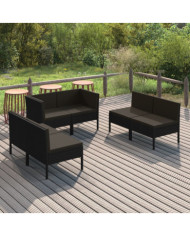 Salon de jardin 6 pcs avec coussins résine tressée noir | Mobilier & Déco