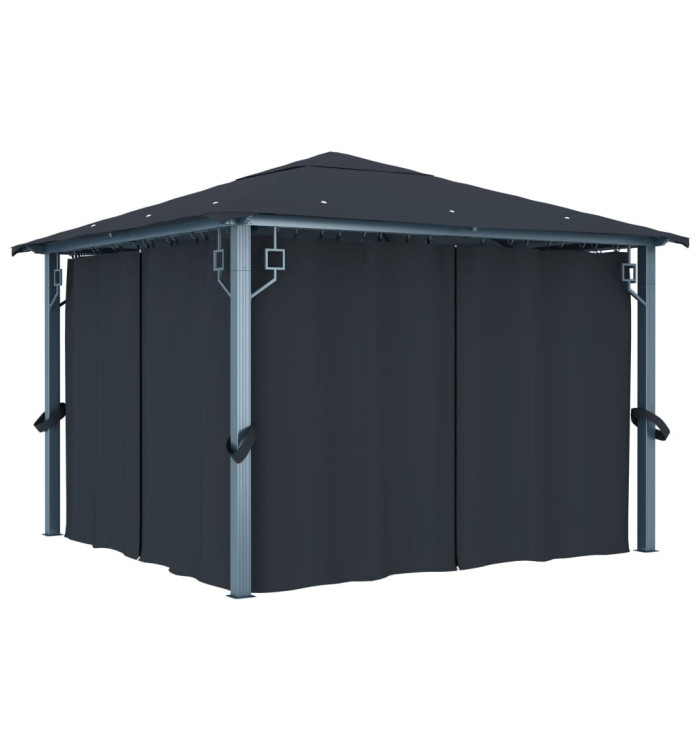Tonnelle avec rideau 300x300 cm Anthracite Aluminium | Mobilier & Déco