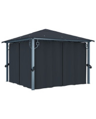 Tonnelle avec rideau 300x300 cm Anthracite Aluminium | Mobilier & Déco