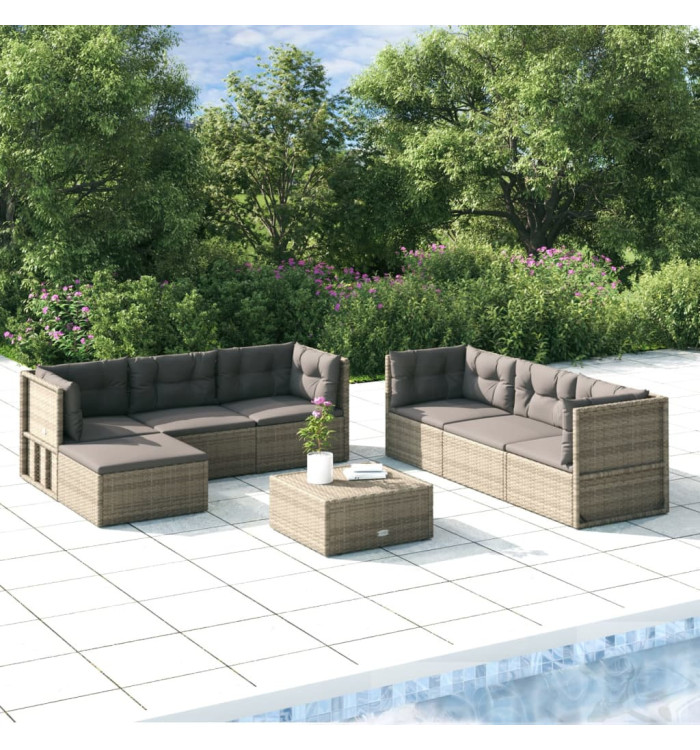 Salon de jardin 7 pcs avec coussins Gris Résine tressée | Mobilier & Déco