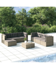 Salon de jardin 7 pcs avec coussins Gris Résine tressée | Mobilier & Déco