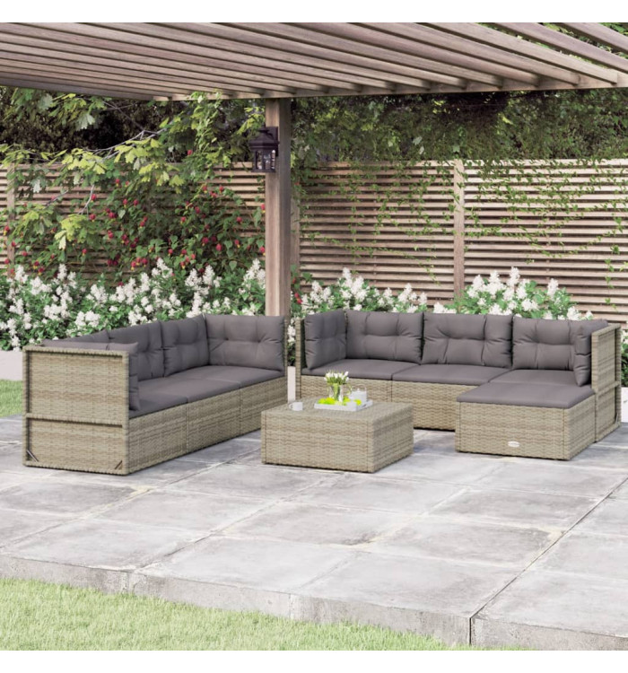 Salon de jardin 7 pcs avec coussins Gris Résine tressée | Mobilier & Déco