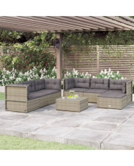 Salon de jardin 7 pcs avec coussins Gris Résine tressée | Mobilier & Déco