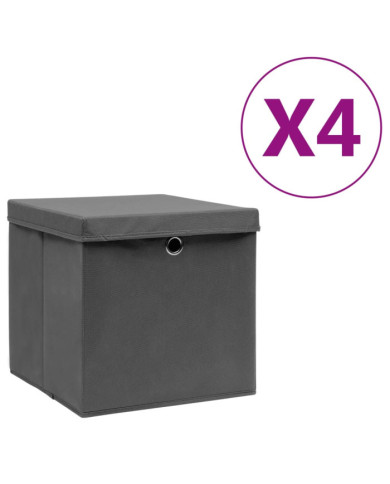 Boîtes de rangement avec couvercles 4 pcs 28x28x28 cm Gris | Mobilier & Déco
