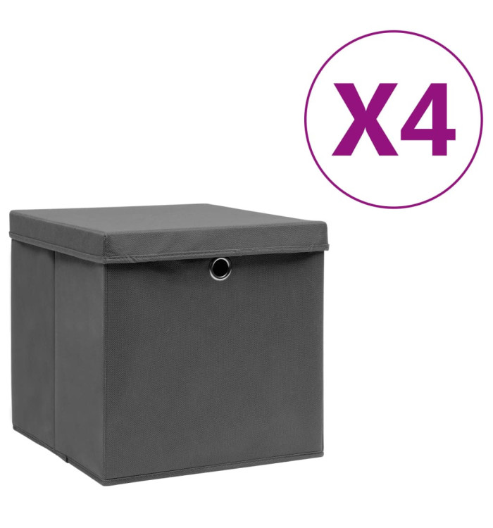 Boîtes de rangement avec couvercles 4 pcs 28x28x28 cm Gris | Mobilier & Déco