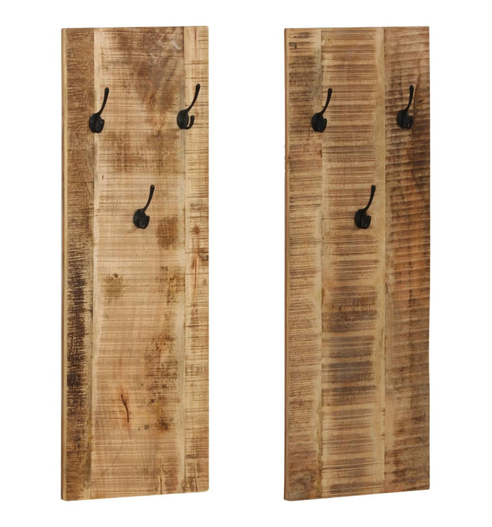 Porte-manteau mural 2 pcs Bois de manguier massif 36x110x3 cm | Mobilier & Déco