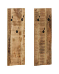 Porte-manteau mural 2 pcs Bois de manguier massif 36x110x3 cm | Mobilier & Déco