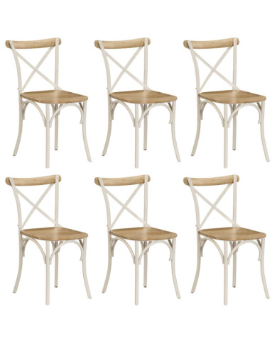 Chaises à dossier croisé lot de 6 blanc bois de manguier massif | Mobilier & Déco