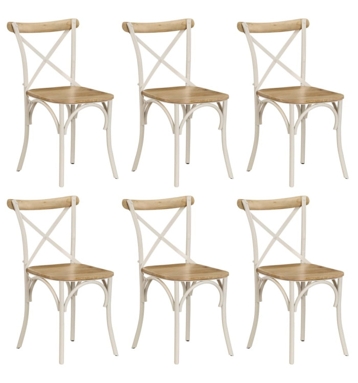 Chaises à dossier croisé lot de 6 blanc bois de manguier massif | Mobilier & Déco