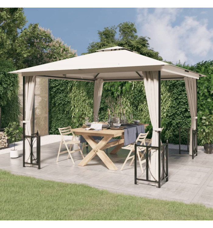 Tonnelle avec parois et toit double 3x3 m Crème | Mobilier & Déco