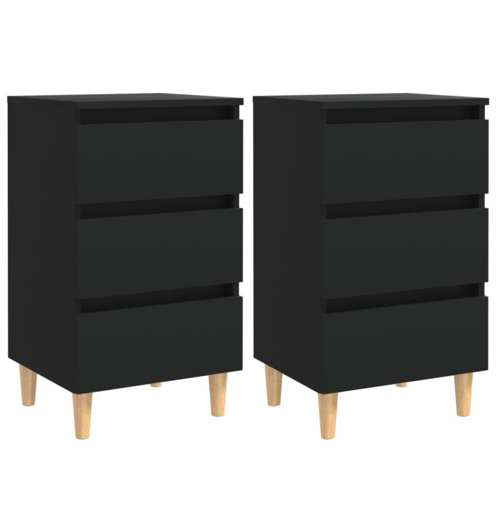 Tables de chevet avec pieds en bois 2 pcs noir 40x35x69 cm | Mobilier & Déco