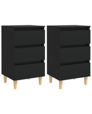 Tables de chevet avec pieds en bois 2 pcs noir 40x35x69 cm | Mobilier & Déco
