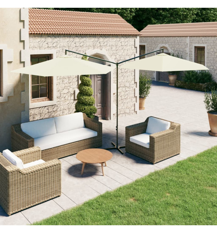 Parasol de jardin double avec mât en acier sable 600 cm | Mobilier & Déco