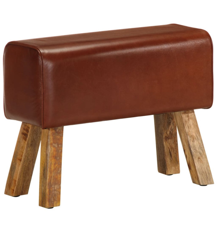 Banc saut de cheval 58 cm marron cuir véritable et manguier | Mobilier & Déco